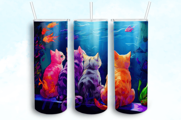 Download Four Cats Colorful Fish Swimming Tumbler - Swimming tumbler Collection