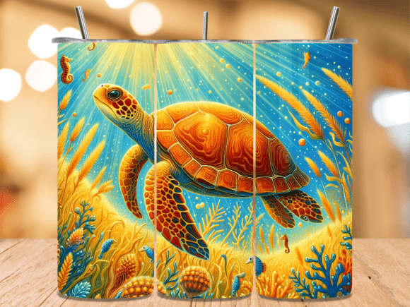 Download Golden Sea Turtle Swimming Tumbler Wrap - Swimming tumbler Collection