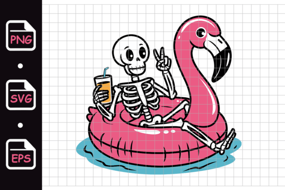 Download Skeleton Relaxing on Flamingo Pool Float - Float Collection